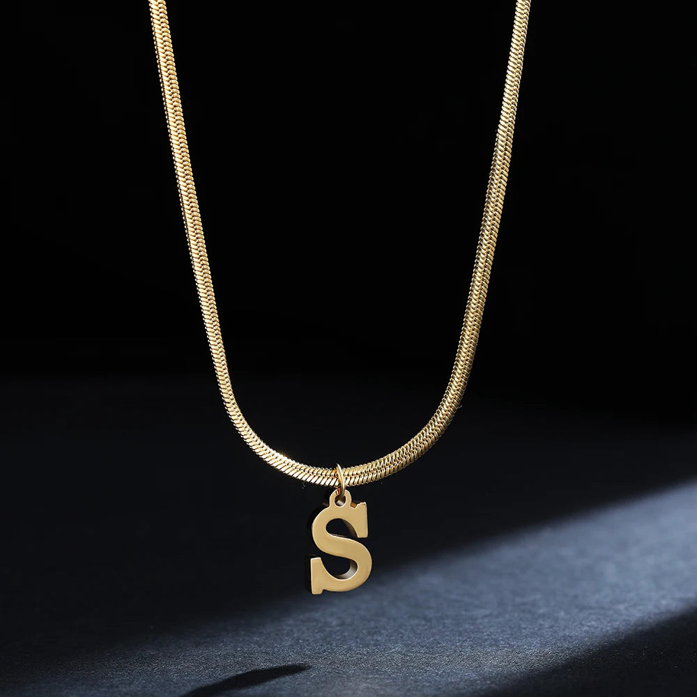 A-Z Alphabet Gold Plated Stainless Steel Pendant Necklace for Women