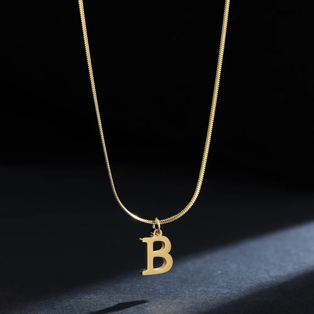 A-Z Alphabet Gold Plated Stainless Steel Pendant Necklace for Women