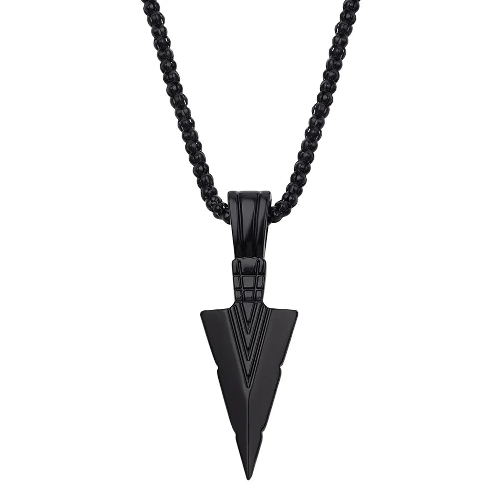 New Matte Black Long Necklace with Arrow Pendant