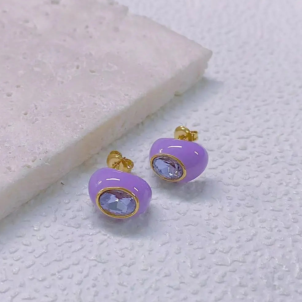 Enamel Gem Water Drop Earrings