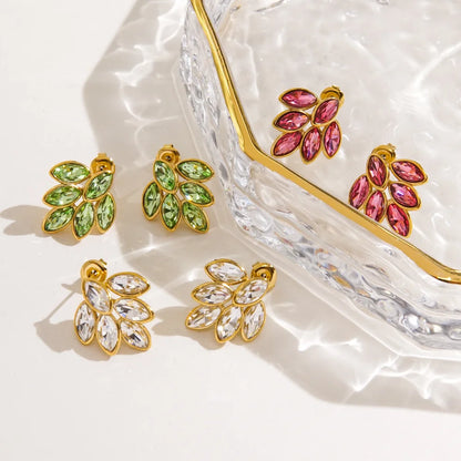 Shimmering Leaf Zircon Earrings