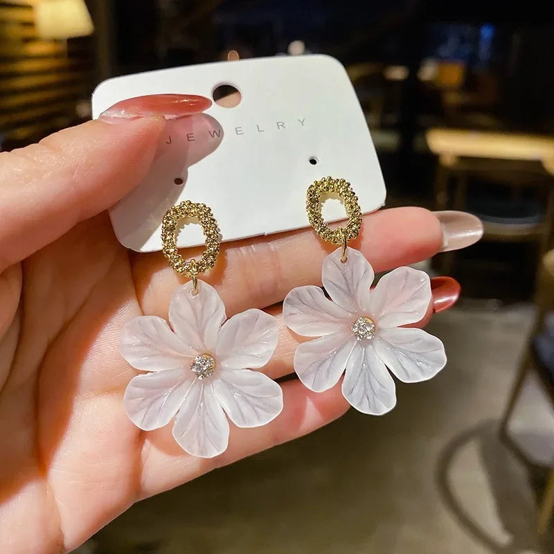 Translucent White Flower Hanging Earrings for Women