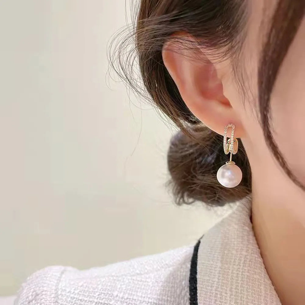 New Trend Simulation Pearl Flower Rhinestone Long Earrings for Women