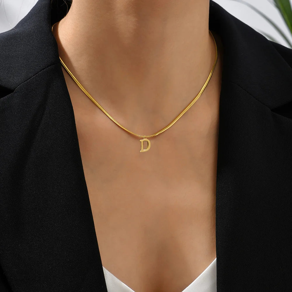 A-Z Alphabet Gold Plated Stainless Steel Pendant Necklace for Women