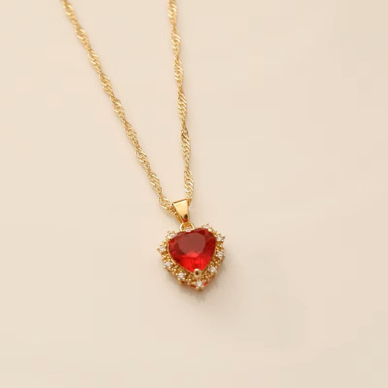 Crimson Love Heart Pendant Necklace
