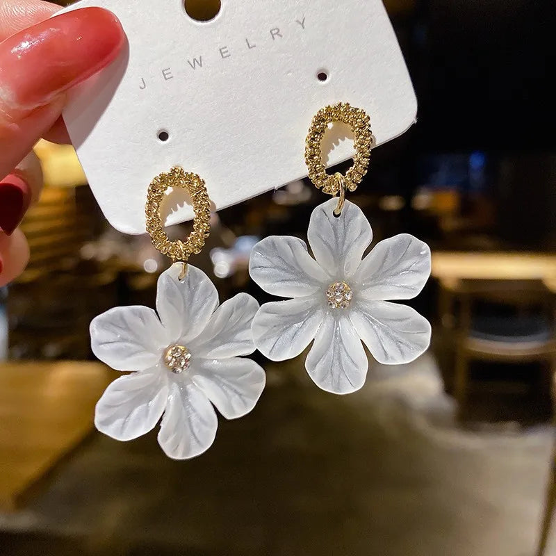 Translucent White Flower Hanging Earrings for Women