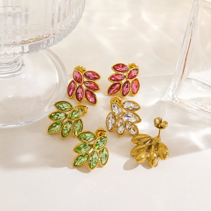 Shimmering Leaf Zircon Earrings