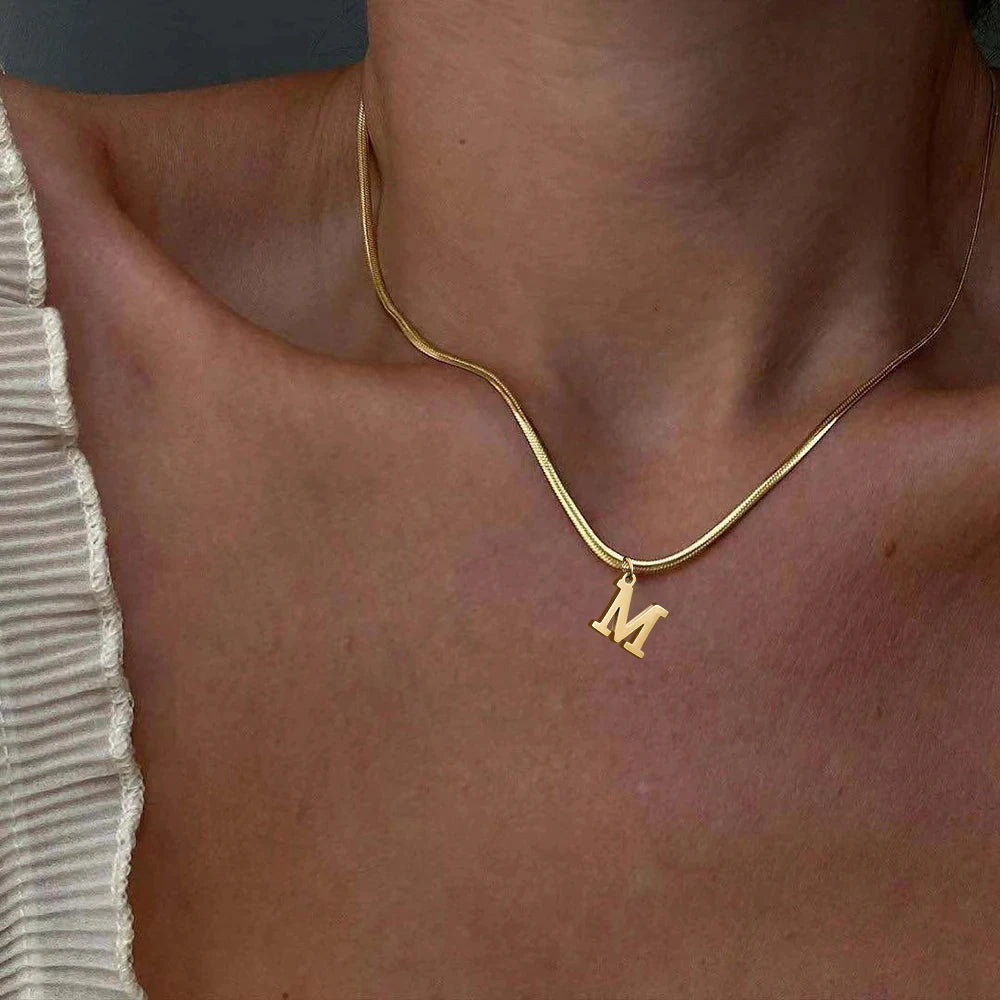 A-Z Alphabet Gold Plated Stainless Steel Pendant Necklace for Women