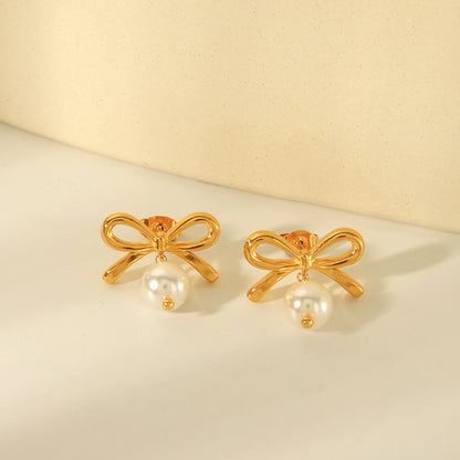 Golden Bow Pearl Studs