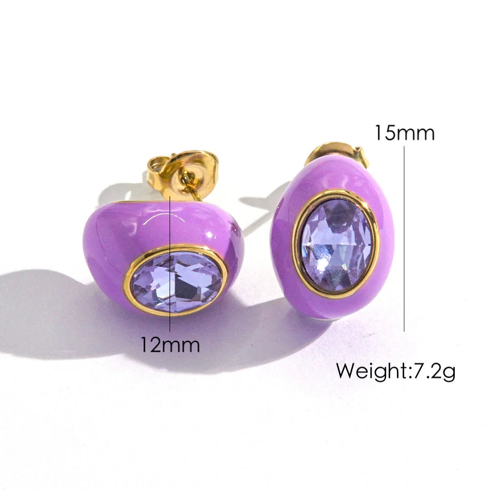 Enamel Gem Water Drop Earrings