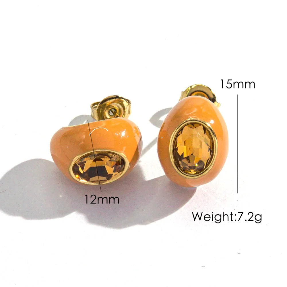 Enamel Gem Water Drop Earrings