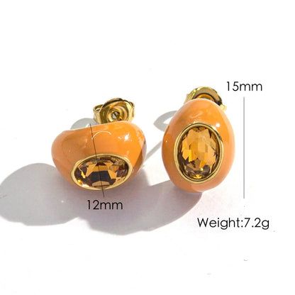 Enamel Gem Water Drop Earrings