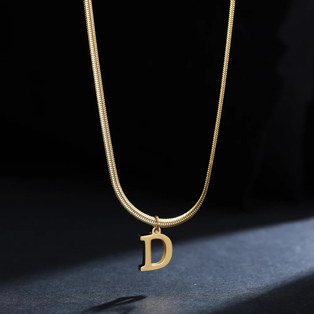 A-Z Alphabet Gold Plated Stainless Steel Pendant Necklace for Women