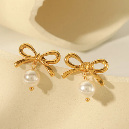 Golden Bow Pearl Studs