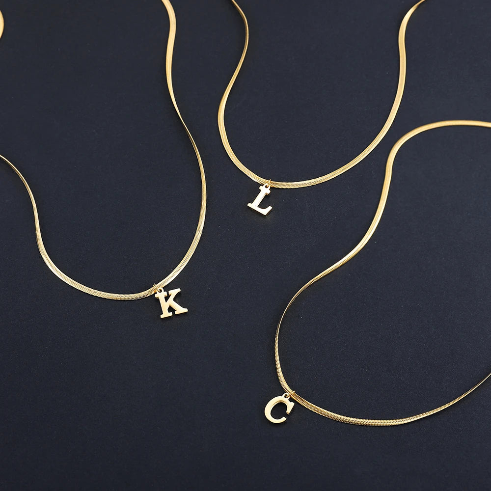 A-Z Alphabet Gold Plated Stainless Steel Pendant Necklace for Women