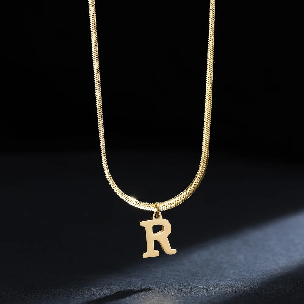 A-Z Alphabet Gold Plated Stainless Steel Pendant Necklace for Women