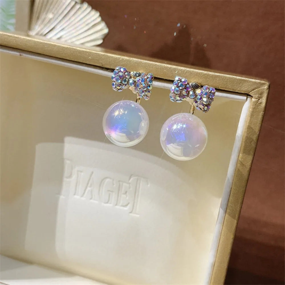 New Trend Simulation Pearl Flower Rhinestone Long Earrings for Women