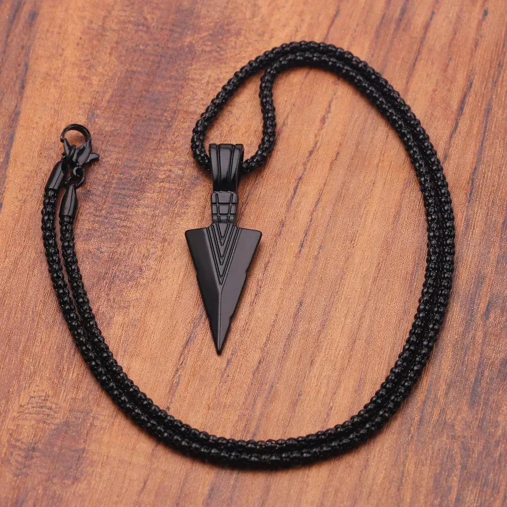 New Matte Black Long Necklace with Arrow Pendant