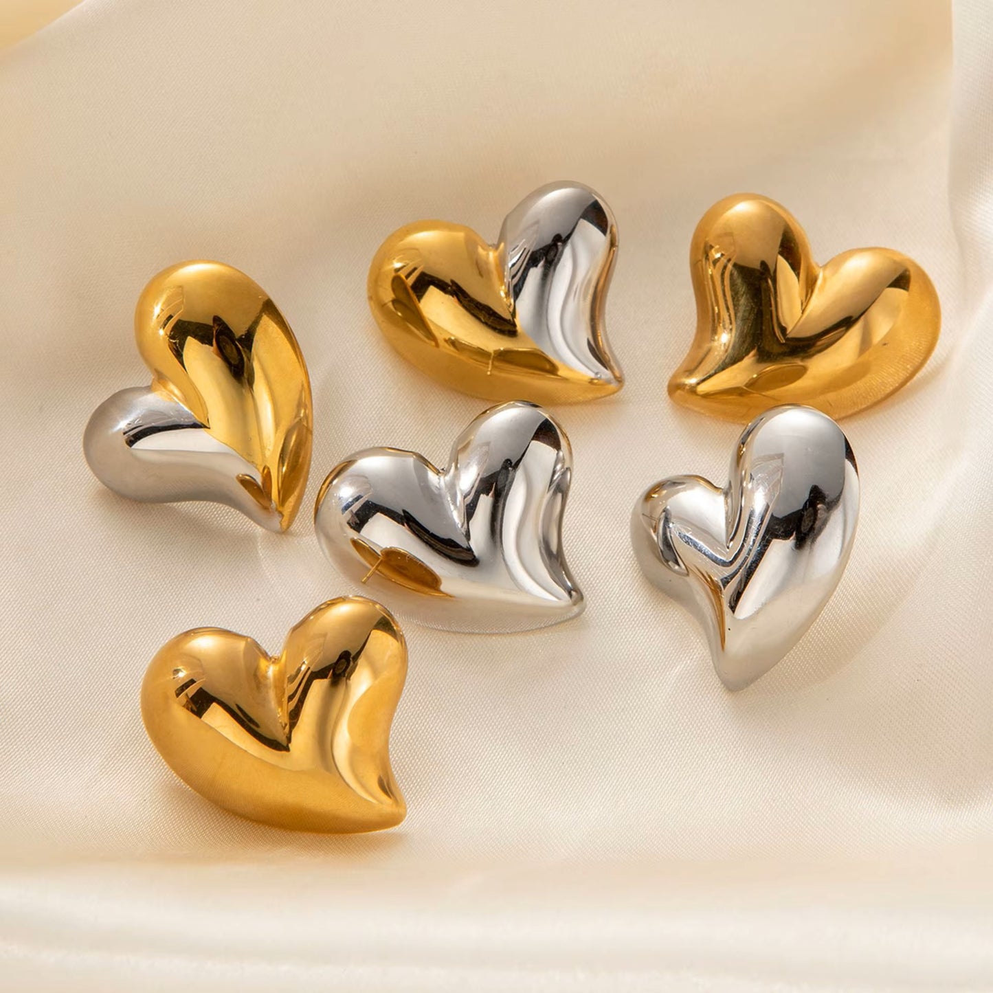 Metallic Heart Stub Earrings