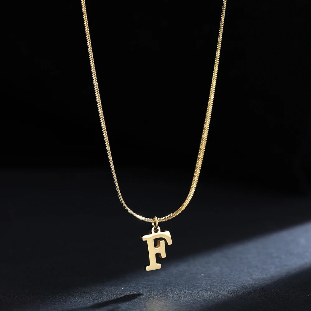 A-Z Alphabet Gold Plated Stainless Steel Pendant Necklace for Women