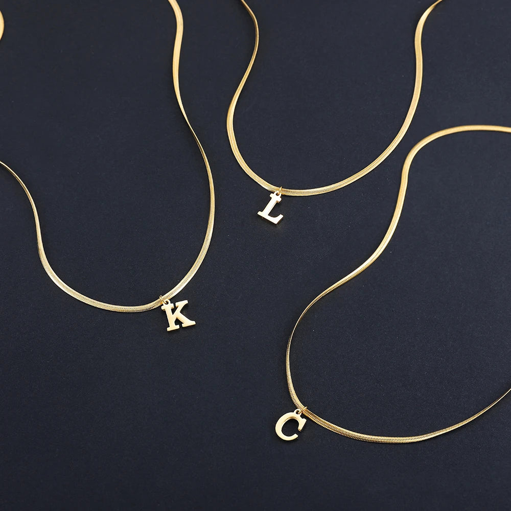 A-Z Alphabet Gold Plated Stainless Steel Pendant Necklace for Women