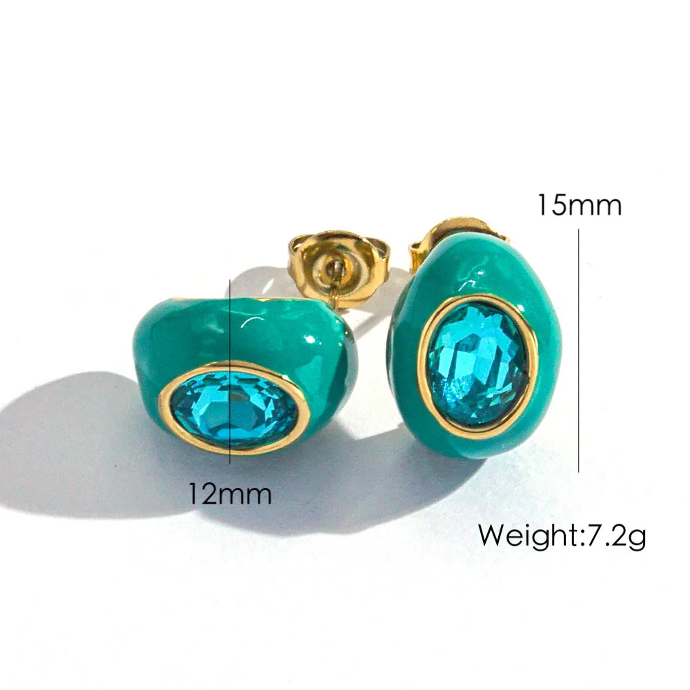 Enamel Gem Water Drop Earrings