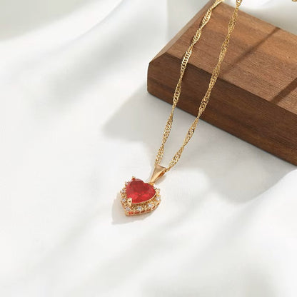 Crimson Love Heart Pendant Necklace