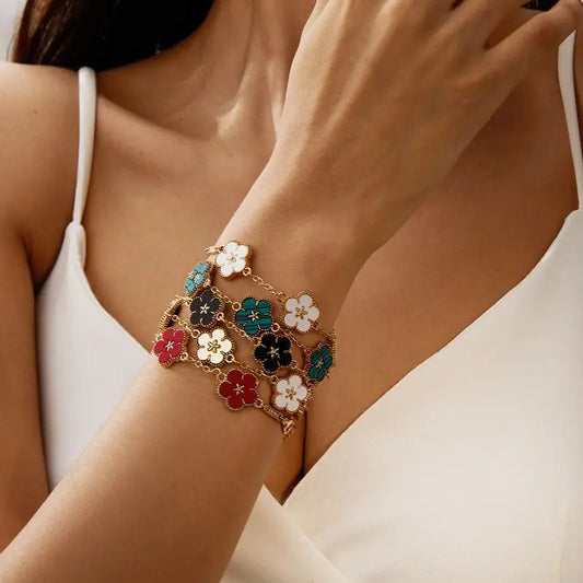 Enamel Flower Link Bracelet