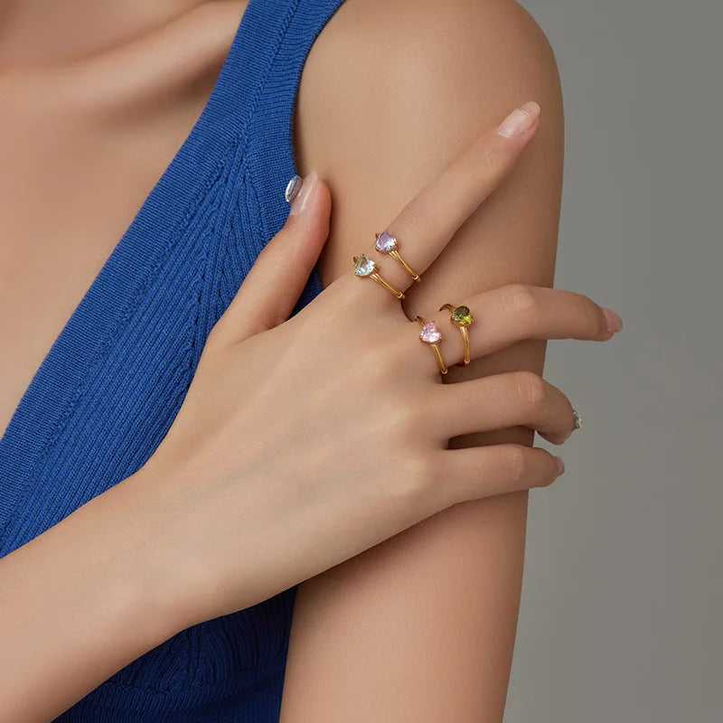 Heart Gem Open Ring